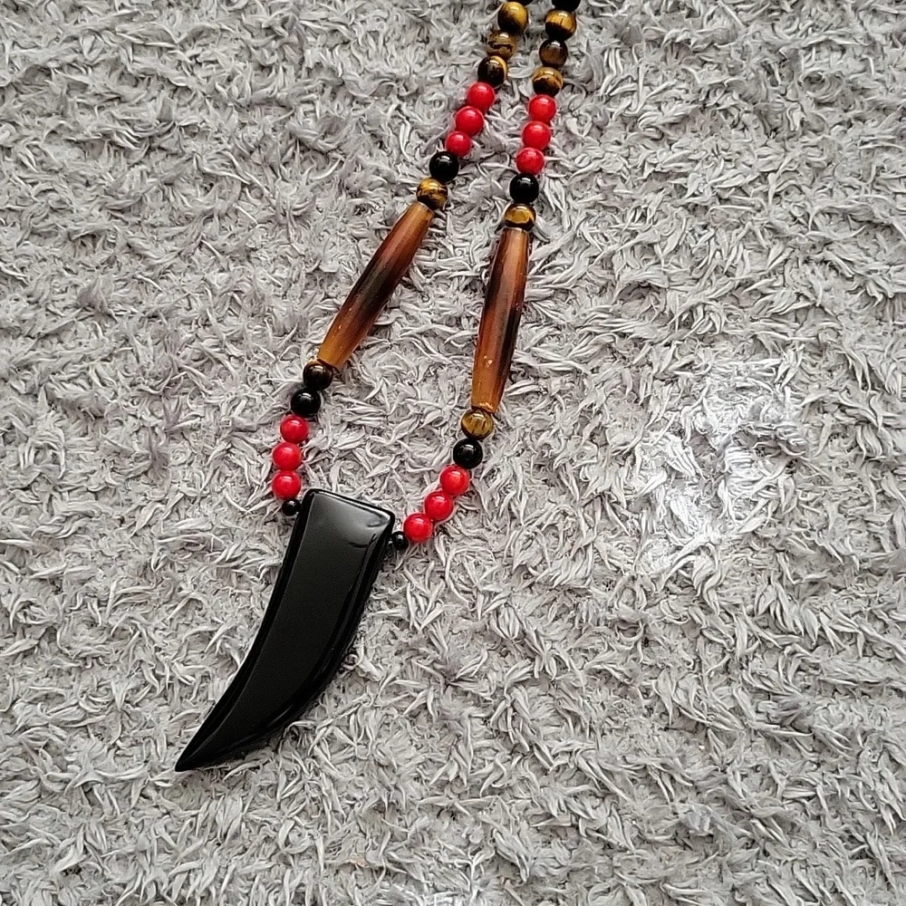 Southwestern Tiger Eye Onyx Hairpipe Bone Jasper Claw Necklace Biker Gift